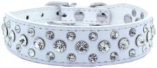 Rhinestone Dog Collar Bling XL Size length 51 cm 21 inch White PU Leather Crystal Diamond Pet Dog