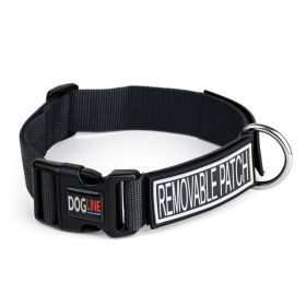 Omega Nylon Flat Collar + Built-in Hook & Loop Fastener (DL Color: Black, Dogline Size: M 16-21" x 1")