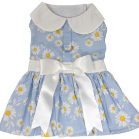 Blue Daisy Dog Dress with Matching Leash (DoggieDesign Size: X-Small)