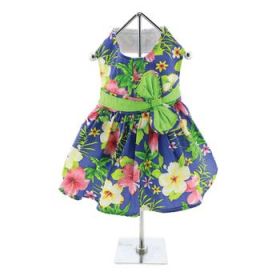 Blue Lagoon Hawaiian Hibiscus Dog Dress with Matching Leash (DoggieDesign Size: X-Small)