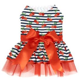 Cherry Stripe Harness Dress with Matching Leash (DoggieDesign Size: X-Small)