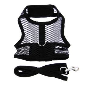 Cool Mesh Dog Harness with Leash - Solid Black (DoggieDesign Size: X-Small)