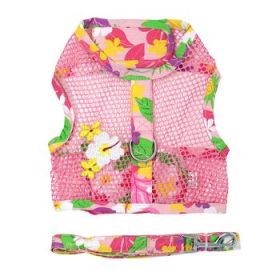 Cool Mesh Dog Harness with Leash - Pink Hawaiian Floral (DoggieDesign Size: X-Small)