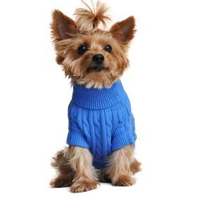 Combed Cotton Cable Knit Dog Sweater - Riverside Blue (DoggieDesign Size: XX-Small)