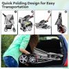 Folding Pet Stroller with Adjustable Canopy for Outdoor