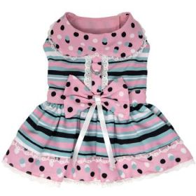 Dots & Stripes Harness Dress - Pink & Teal (DoggieDesign Size: X-Small)