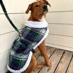 Sherpa-Lined Dog Harness Coat - Blue & Green Plaid (DoggieDesign Size: X-Small)