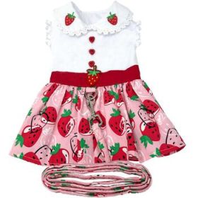 Strawberry Picnic Dog Dress with Matching Leash (DoggieDesign Size: X-Small)