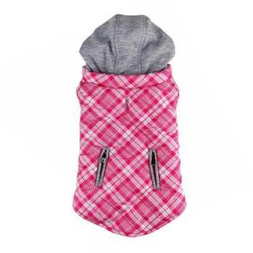 Weekender Dog Sweatshirt Hoodie - Pink & White Plaid (DoggieDesign Size: X-Small)